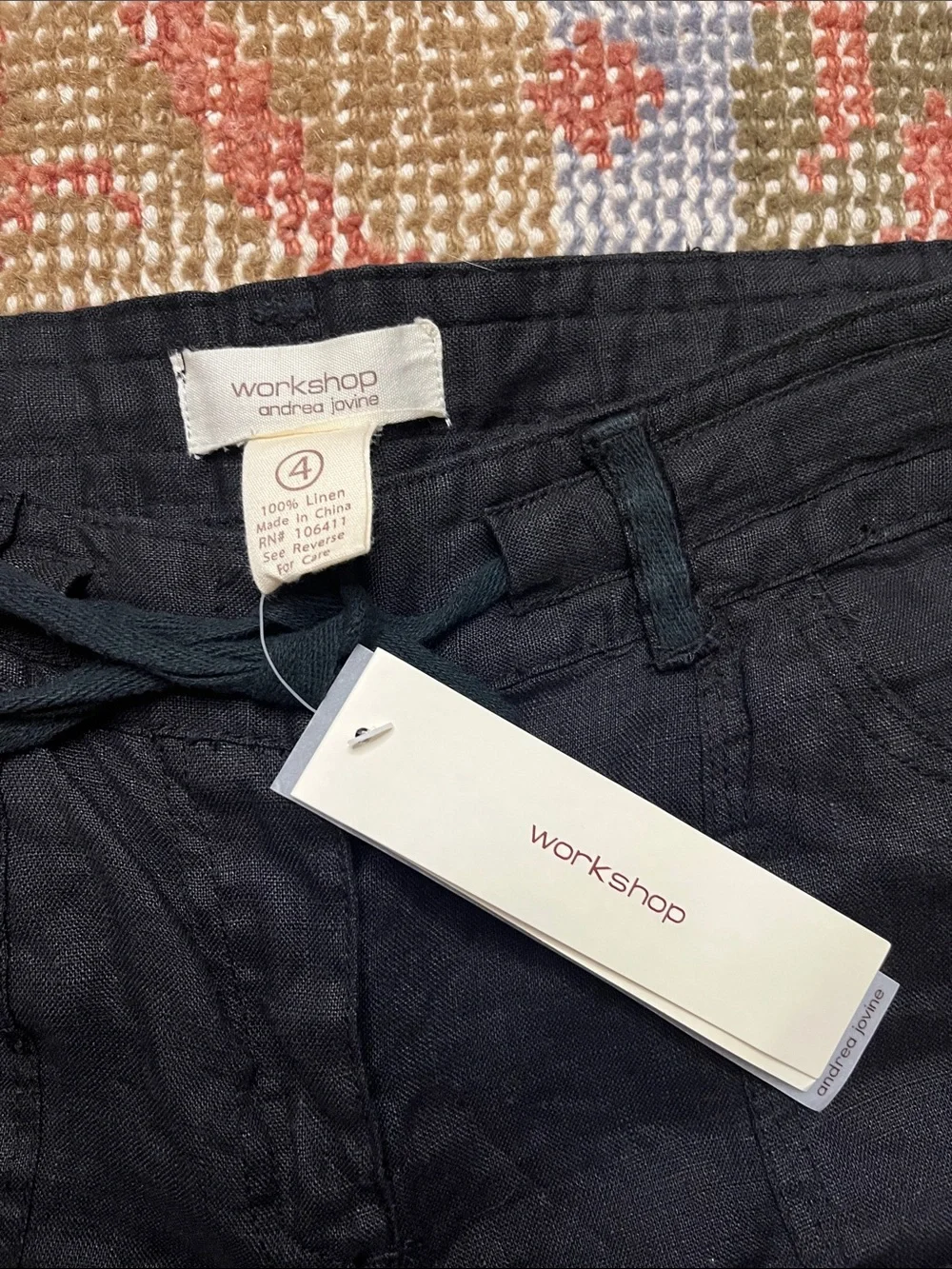 NWT Workshop by Andrea Jovine Linen Utility Cargo Pants Size 4 Black - Picture 5 of 7
